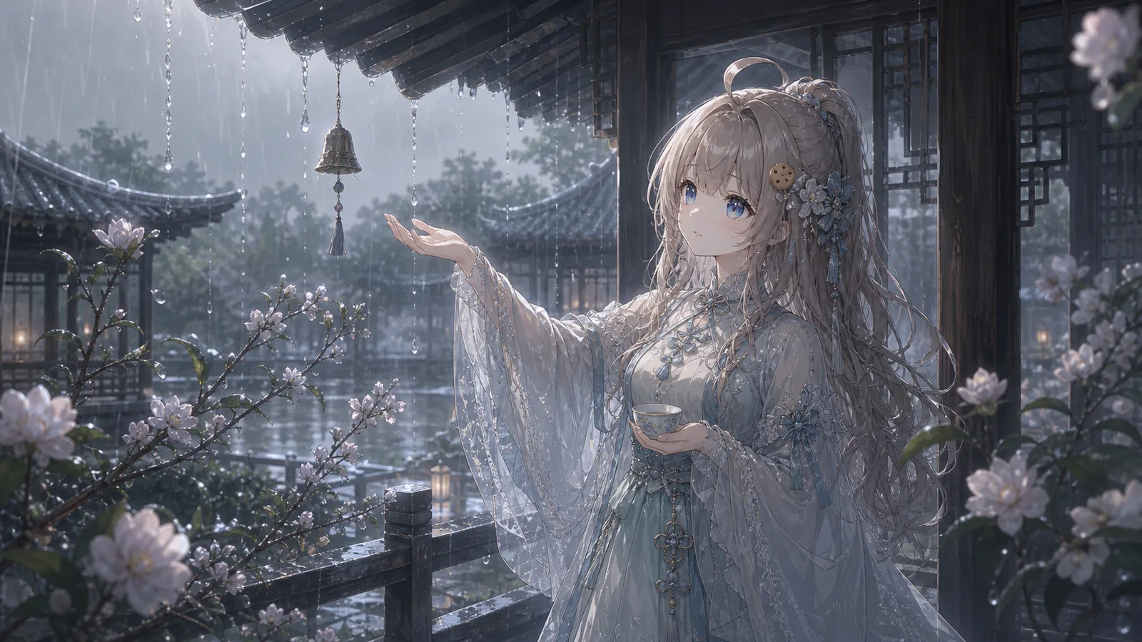 暮春花 · 檐下数雨