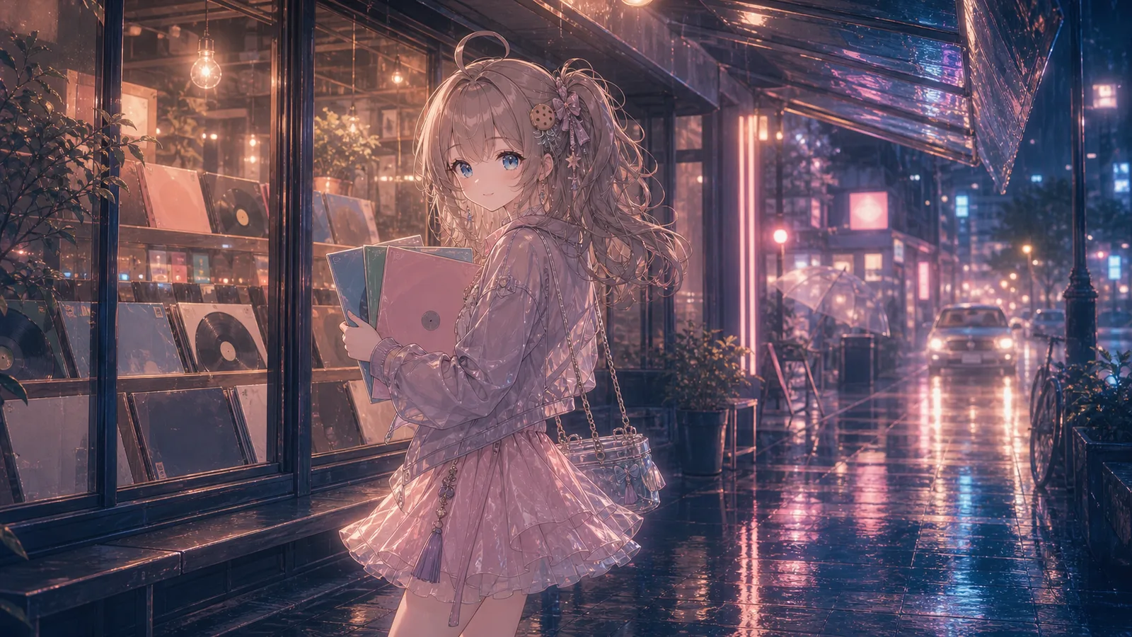 霓虹慢放中 · 雨棚黑胶街